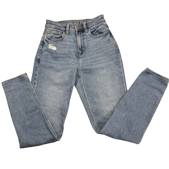 American Eagle Mom Jean Stretch Skinny Leg Distressed in One Area 000 Reg - Picture 2 of 10